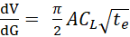 Mathematical equation dv/dG = (pi/2) * A * C_L * sqrt(t_e) for Carter leakoff rate from Nolte (1979