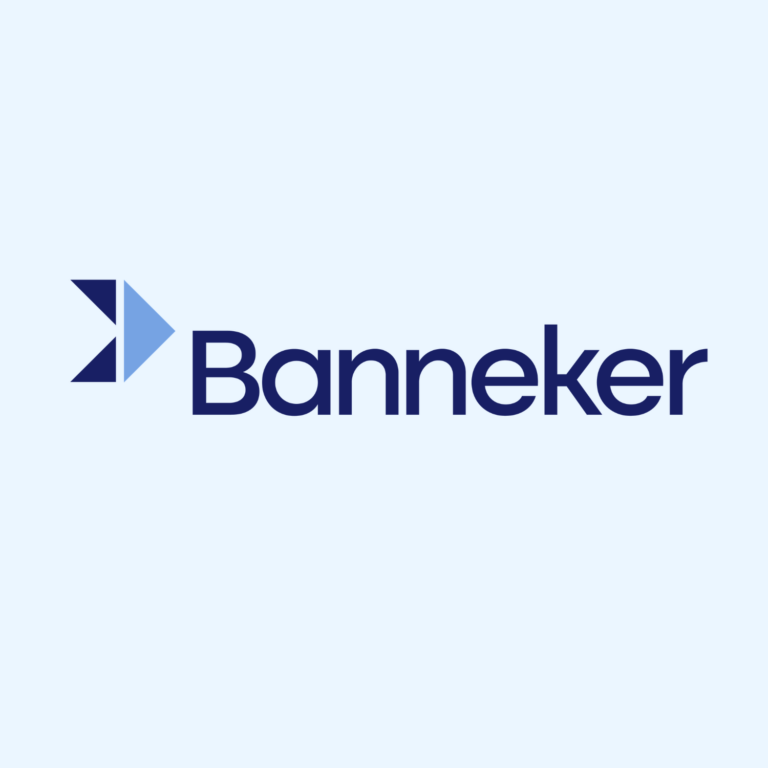 Banneker logo with a triangular emblem (dark and light blue) left of bold navy text on a pale blue background.